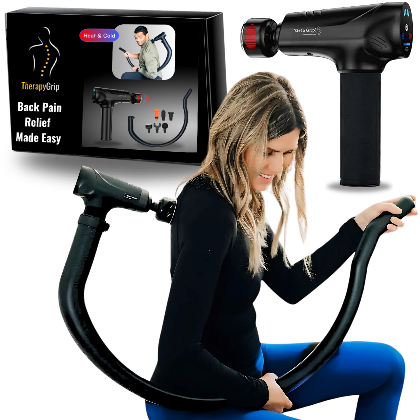 TherapyGrip Professional Massage Gun & Extended Handle - Complete System
